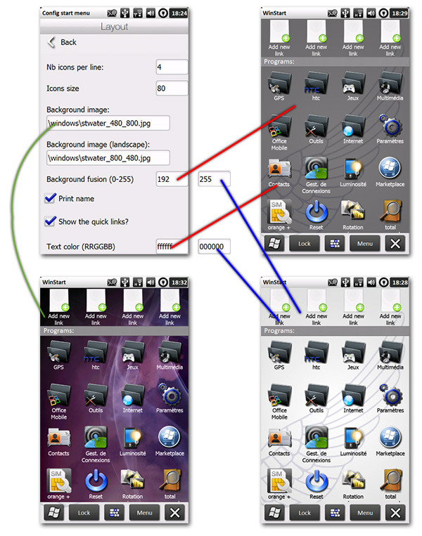 différentes configurations de winstart